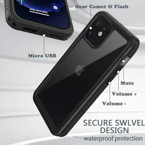 Vista 4 de Diverbox - Funda impermeable para iPhone 12, resistente al agua, a prueba de golpes, a prueba de polvo, IP68 de cuerpo entero, protector de pantalla