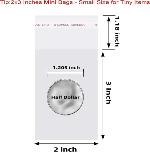 Vista 2 de Bolsas de celofán autosellantes autoadhesivas, bolsas de celofán resellables transparentes de 2 x 3 pulgadas, 200 unidades (tamaño mini)