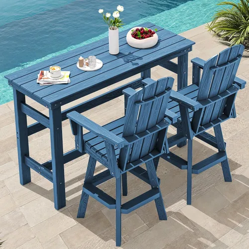 Vista 15 de SERWALL Silla de bar Adirondack giratoria de HDPE, taburetes de bar giratorios para exteriores, silla Adirondack de balcón para bistro, piscina