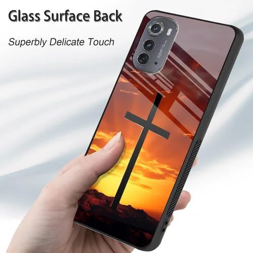 Vista 2 de Funda para Motorola Moto Edge 2022, cubierta trasera de vidrio templado con protector de pantalla, funda protectora a prueba de golpes para Motorola