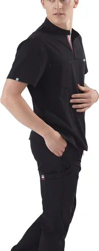 Vista 5 de Mediclo Camisa médica para hombre Skye Banded Collar Camisa con bolsillos en el pecho Eco Friendly Sustainable FYSEL Tela Workwear