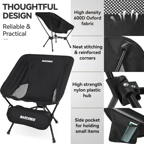 Vista 5 de MARCHWAY Silla de camping plegable ligera con bloqueo de resorte, estable y compacta portátil para campamento al aire libre, viajes, playa, picnic