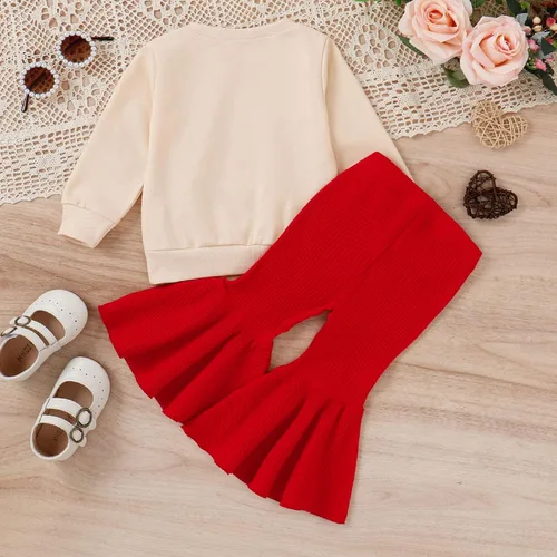 Vista 2 de Toddler Girls Valentine's Day Long Sleeve Letter T Shirt Pullover Tops Bell Bottoms Pants Kids Girls 6 Months