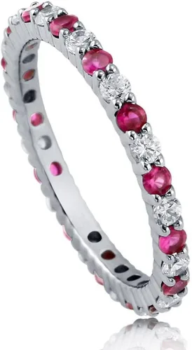 Vista 13 de BERRICLE Sterling Silver Rings Stackable Eternity Band Ring for Women, Round Cubic Zirconia CZ - Amethyst-Purple, Emerald-Green, Garnet-Red
