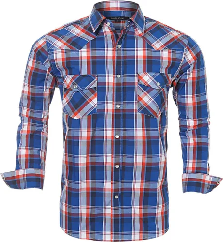Vista 28 de Men's Western Cowboy Shirts-Long Sleeve Snap Button Plaid Shirt, Regular Fit Cotton Casual Shirt