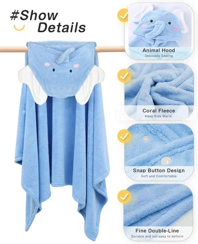 Vista 3 de ROMASA Toalla de Baño para Bebé con Capucha Ultra Suave y Absorbente Albornoz para Niños Pequeños Manta para Recién Nacidos Regalos de Baby Shower