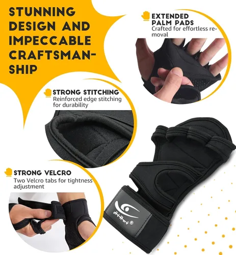 Vista 5 de HiRui Guantes de entrenamiento ventilados para hombres y mujeres, muñequeras integradas y silicona antideslizante en la palma para evitar callos