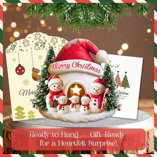 Vista 2 de Familia de Muñecos de Nieve Adorno de Navidad – Feliz Navidad Adorno Colgante de Acrílico – Lindo Adorno Navideño para Árbol, Regalo para Familia