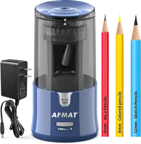 Vista 15 de AFMAT PS92 Sacapuntas eléctrico para aula, sacapuntas enchufable para lápices grandes y jumbo, colores y n.º 2, parada automática, 2 ajustes de Negro