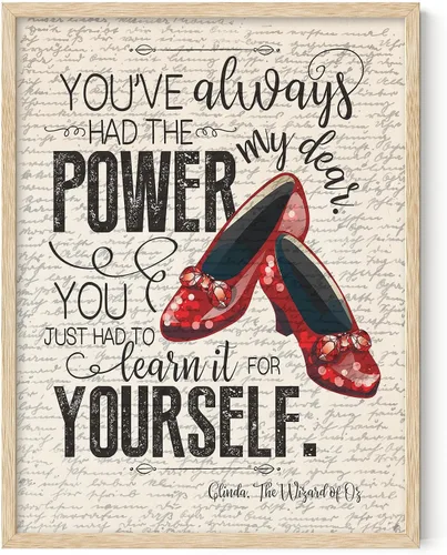 Vista 13 de Glinda The Wizard of O-Z You've Always Had the Power Inspirational Quote 11x14 Framed Wall Art Ready to Hang Ruby Slippers Literary Fantasy Decor