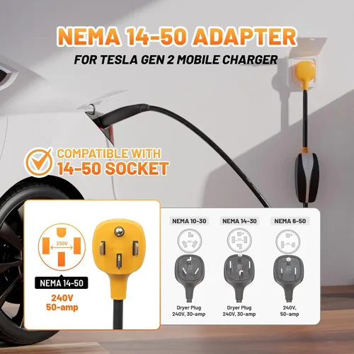 Vista 3 de Adaptador NEMA 14-50 y NEMA 5-15 para cargador móvil Tesla Gen 2, generador doméstico 5-15P y generador RV 14-50P, adaptador inteligente Gen II
