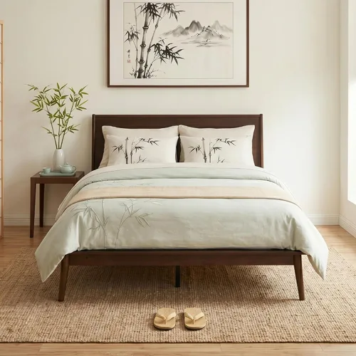 Vista 10 de Merax Queen Size Bamboo Platform Bed Frame with Headboard (Walnut Brown)