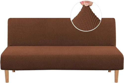 Vista 23 de H.VERSAILTEX Funda elástica para futón sin brazos, funda protectora elástica para sofá cama, textura rica en elastano, pequeños cuadros de tela Negro