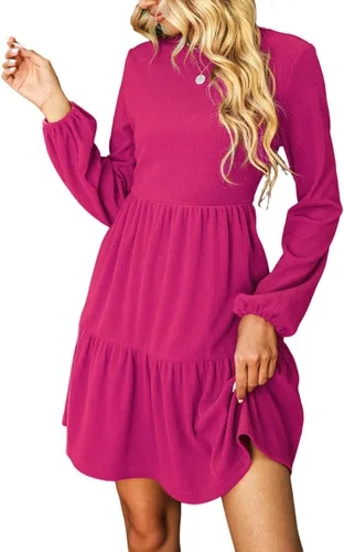 Vista 13 de CUPSHE Minivestido tipo suéter con cuello redondo y manga larga de obispo Naranja quemado