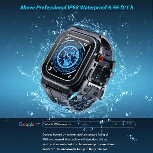 Vista 3 de Funda impermeable para Apple Watch de 1.772 pulgadas, 1.732 pulgadas, 1.654 pulgadas, 1.614 pulgadas, 1.575 pulgadas, 1.496 pulgadas, con correa