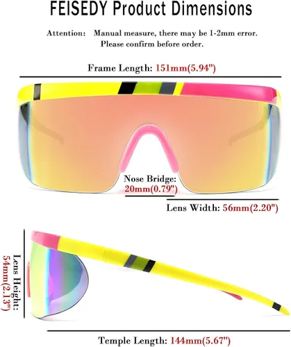 Vista 6 de FEISEDY Gafas de sol deportivas de gran tamaño de los años 80, gafas de esquí con parte superior plana, visera futurista de una pieza para mujeres
