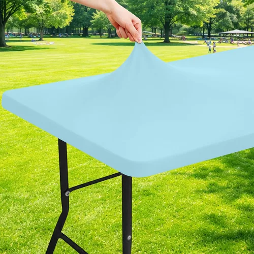 Vista 53 de Moosfor Mantel rectangular de elastano de 4 pies, manteles elásticos ajustables para pícnic, funda elástica y lavable para mesa de patio para Azul