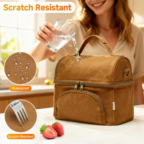 Vista 5 de Lunch Box with Ice Packs, Waxed Canvas Lunch Bag for Men, 10.5L Leakproof Insulated Lunch Cooler for Men Work, Dual Compartment Soft Cooler for
