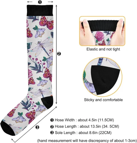 Vista 3 de KOPIRIT Calcetines de compresión bordados de flores de peonía para mujeres y hombres, calcetines largos ligeros de compresión suaves para correr