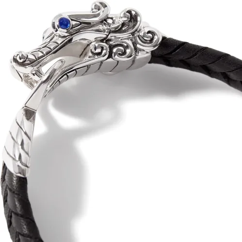 Vista 2 de John Hardy - Pulsera de plata de ley "Legends Naga" y 0.394in de cuero negro trenzado