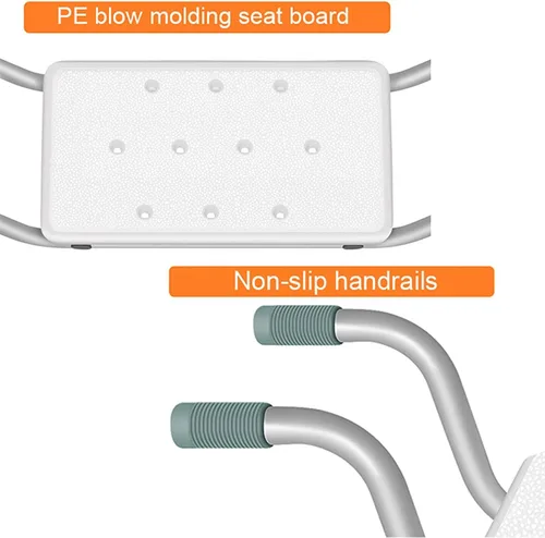 Vista 6 de Banco de baño, taburete de ducha resistente de aluminio de longitud ajustable, asiento de baño adecuado para bañeras con un ancho de apertura de 23