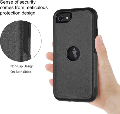 Vista 5 de Funda de teléfono para iPhone SE 2020/2022 de 2 capas resistente a prueba de golpes, con bolsillos, a prueba de caídas, para iPhone SE 3ª y 2ª Negro