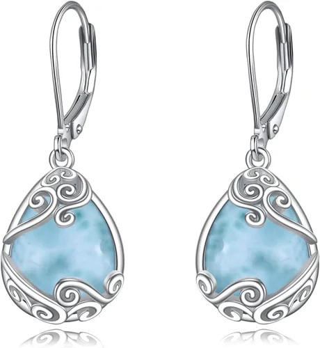 Vista 223 de Aretes colgantes con forma de lágrima de filigrana de piedra lunar de plata de ley 925 con cierre de palanca para mujer, regalos de joyería