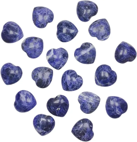 Vista 2 de 10 unidades de corazones de cristal de sodalita natural de 1 pulgada tallados a granel, piedras preciosas pulidas para preocupaciones en el bolsillo