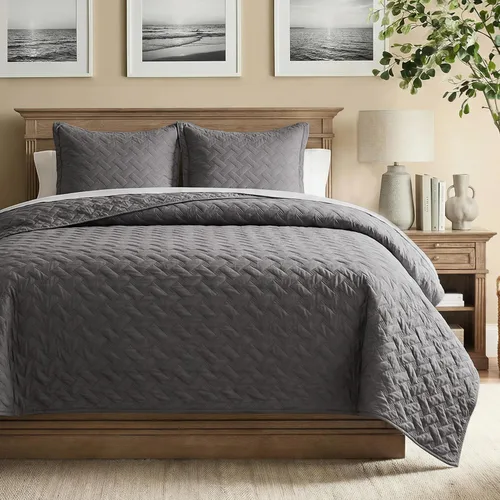 Vista 24 de Bedsure Quilts Twin Size - Lightweight Bedspreads Twin Size with Basket Weave Pattern, Soft Quilt Bedding Set, Grey Comforter Set Coverlet for All