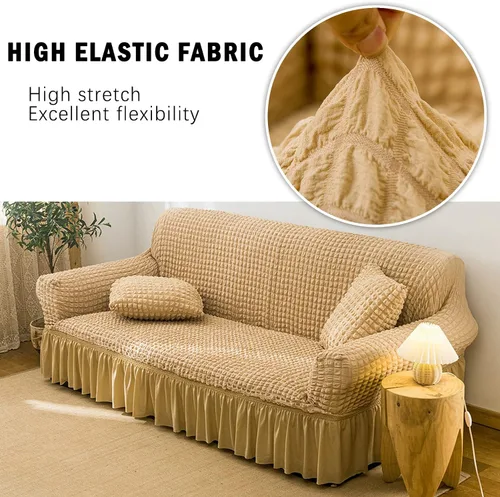 Vista 2 de Jeloris Funda Protectora Elástica para Sofá de Dos Plazas de Fácil Ajuste con Falda, Protector de Muebles Universal Duradero Lavable de Alta Beige