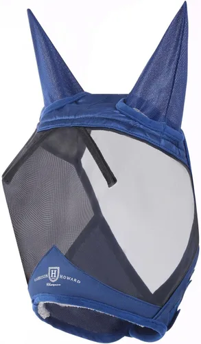 Vista 111 de Harrison Howard Máscara de mosca de caballo luminosa profesional estándar con orejas protección UV para caballo, azul y plateado, pequeño poni Azul