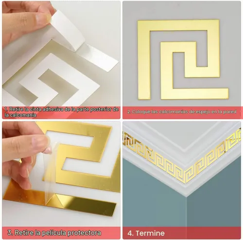 Vista 4 de SelfTek 30 calcomanías acrílicas de pared de espejo, calcomanías para despegar y pegar, azulejos, borde de bricolaje, calcomanías adhesivas para 30