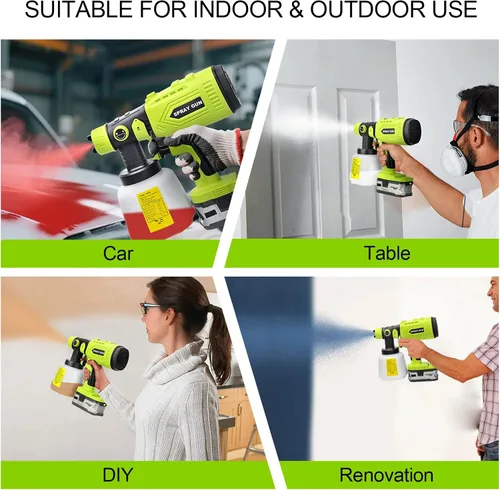 Vista 8 de Pulverizador de pintura inalámbrico para batería Ryobi de 20V, pistola de pintura manual con 3 patrones de pulverización y 4 boquillas, ideal