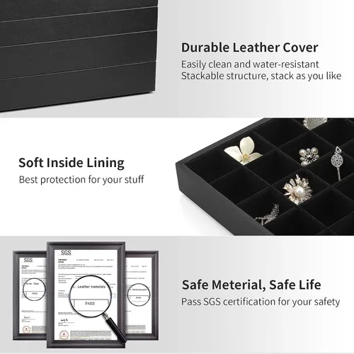 Vista 8 de Bandeja de joyería organizador de joyas apilable para cajón aparador armario escaparate collar aretes anillos pulseras bandejas para mujeres y niñas
