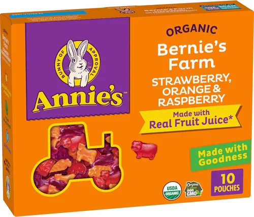 Vista 9 de Annie's Organic Bernie's Farm Snacks con sabor a frutas, sin gluten, 10 bolsas, 7 onzas Strawberry, Orange & Raspberry Flavors, Gluten and Gelatin