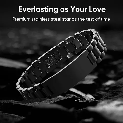 Vista 5 de VNOX - Correa de reloj de eslabones de acero inoxidable para hombre, con grabado personalizado, gran regalo para papá