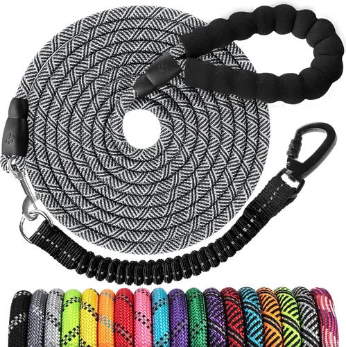 Vista 20 de Correa de perro de cuerda de 3 pies: correa resistente con gancho giratorio bloqueable, hilos reflectantes, bungee y asa acolchada - Correa