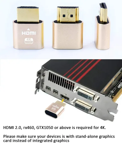 Vista 2 de DTECH Emulador de enchufe simulado HDMI 4K, adaptador fantasma sin cabeza, compatible con Windows, Mac, OSX, Linux, soporte 4kx2k 2160P 1080p