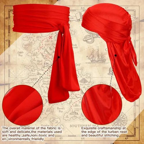 Vista 3 de Juego de 9 piezas de disfraz de pirata para adulto, medieval, renacentista, camisa vikinga, bandana, cinturón y pantalones para Halloween y cosplay