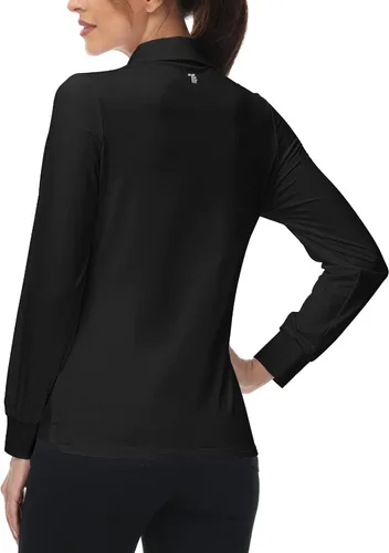 Vista 3 de BASUDAM Polo de golf de manga larga para mujer, con forro polar, casual, para deportes, camisetas atléticas