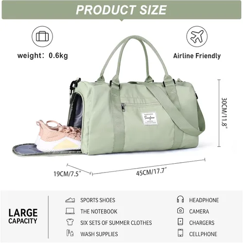 Vista 3 de Weekender Gym - Bolsas de lona para mujer con neceser, A-verde