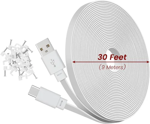 Vista 5 de Cable de extensión de alimentación USB C de 30 pies para cámara de seguridad WYZE Duo Cam Pan 2025 Cable de carga plano de 29.5 ft de largo