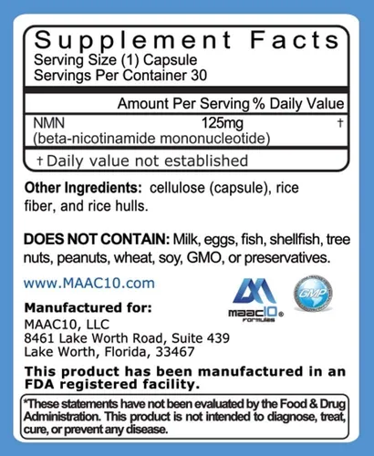 Vista 2 de MAAC10 NMN 125mg 99% puro suplemento de grado farmacéutico, paquete de 3