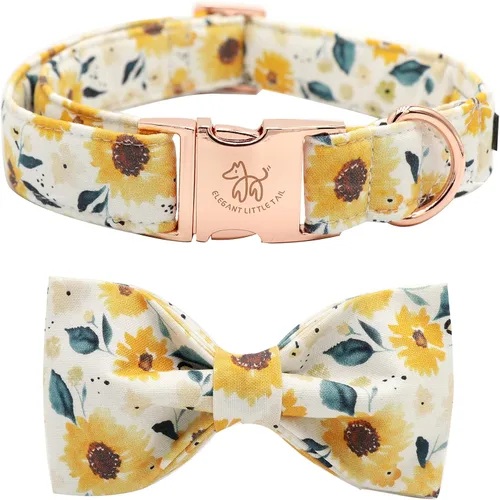 Vista 20 de Elegant little tail - Collar de otoño para mascotas con corbatín, lindo collar de Halloween con estampado de flores y calabaza para cachorros