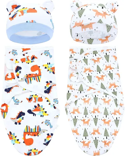 Vista 8 de Cinaci 2 piezas ajustables de algodón suave para bebé, gorros para bebé, gorros, gorros, gorros, manta para envolver al bebé, niñas, niños y recién