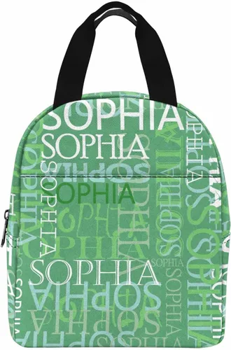 Vista 27 de InterestPrint Bolsa de almuerzo con nombre personalizado para hombres y mujeres, color rosa, blanco y negro, con lunares personalizados, enfriador