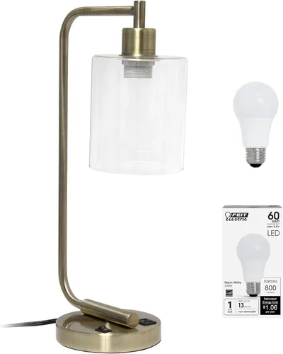 Vista 15 de Simple Designs LD1036-CHR Bronson Lámpara de Mesa de Linterna de Hierro Industrial Estilo Antiguo para Escritorio y Mesita de Noche con Pantalla