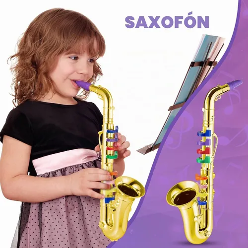 Vista 3 de Juego de clarinete de saxofón de juguete de 2 piezas para niños Oro