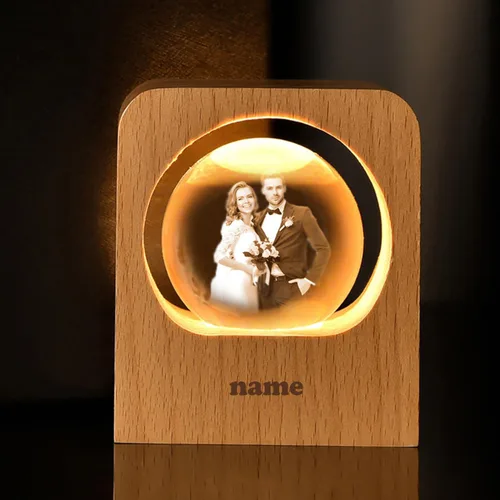 Vista 3 de Bola de cristal personalizada con foto LED, luz nocturna para dormitorio, oficina, decoración de regalo, boda, pareja, padres, fotos de mascotas