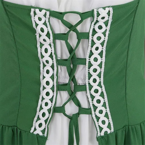 Vista 4 de Disfraz renacentista para mujer, conjunto de vestido irlandés medieval de talle alto y blusa bohemia gótica.